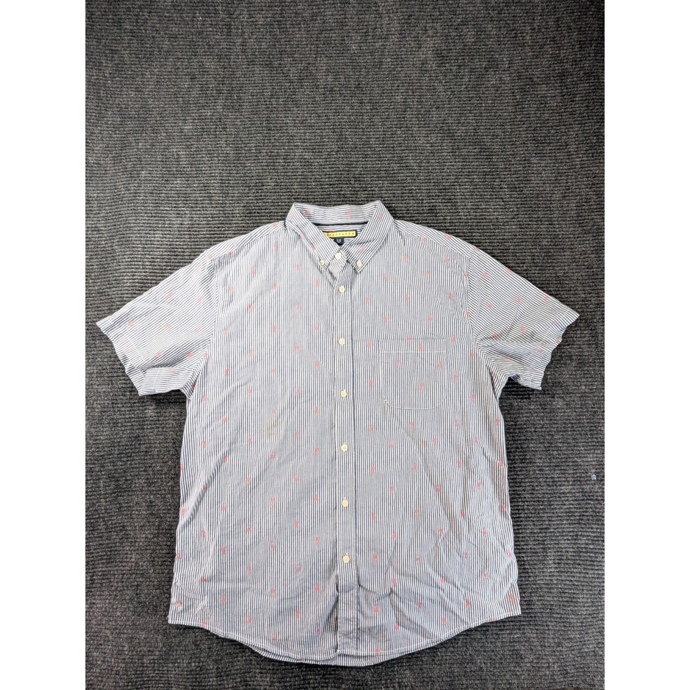 Prince & Fox Shirt Mens XL Blue White Palm Tree Stripe‎ Short Sleeve Button Down